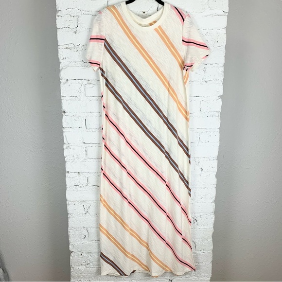 Lou & Grey Striped Softserve Slub Midi Tee Dress Multicolored Rainbow M - Picture 1 of 6